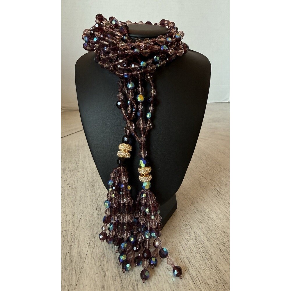 Joan Rivers Firepolished Crystal Removable Tassle Lariat Necklace Purple Aqua - Picture 3 of 11